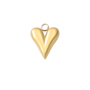 Detailed view of 3D golden heart pendant with polished metal finish and top ring