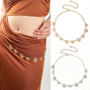 Vintage Sea Shell Starfish Body Waist Chain Metal Link Belt For Women Beach Jewelry Accessory Adjustable Lobster Clasp