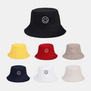 Chapeau Bob En Coton Brodé Smiley Protection Solaire Extérieur Voyage Décontracté Streetwear Mode Unisexe Chapeau Soleil