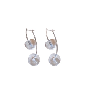 Minimalist S925 silver cherry earrings with clear glass double drops on white background