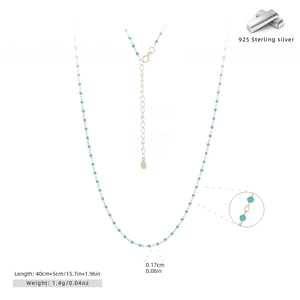 Detail showing 925 sterling silver chain with turquoise beads and size specifications