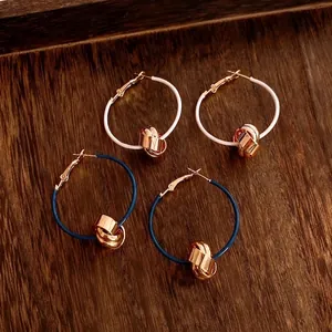 Round Hoop Earrings Copper 18K Gold Plated Geometric Twisted Knot Fashion Women With 925 Sterling Silver Earring Post