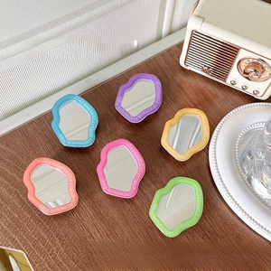 Irregular wave handheld makeup mirrors in six macaron colors with inspirational quotes