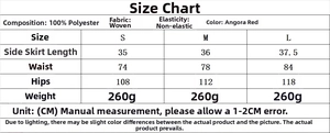 Detailed size chart for the Angola red vintage jacket and shorts set with fabric details