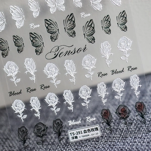 Autocollants Pour Ongles En Relief 5D Rose Sanglante Papillon Décalcomanies Auto-Adhésives Décoration De Manucure