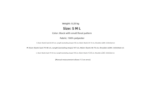 Detailed size chart for floral maxi dress with bust and waist measurements in cm