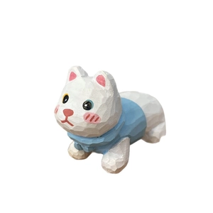 Hand-painted wooden puppy figurine with blue clothes for desk decor and creative gifting