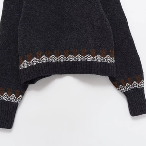 Maglione in maglia grigio scuro girocollo da uomo con motivi jacquard Fair Isle marroni