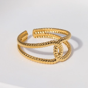 Bague Réglable En Acier Inoxydable Vintage Corde Torsadée Double Couche Bijoux Géométriques Minimalistes Pour Femmes