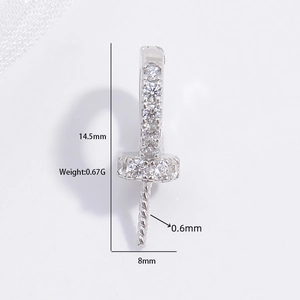 S925 silver pearl pendant clasp with sparkling zircon stones and detailed dimensions