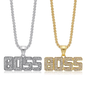 Iced Out Letter Pendant Necklace Titanium Steel Rhinestone Hip Hop Style Gold Plated Jewelry For Men Women