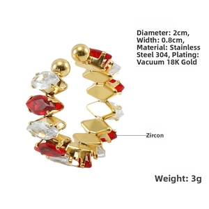 Detail of 18K gold-plated stainless steel ring with 2cm diameter and marquise zircon