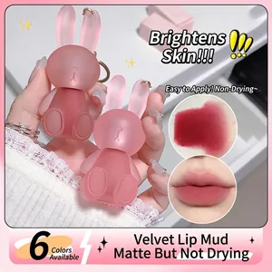Matte Velvet Lip Mud Rabbit Shape Container With Metal Keychain Portable Soft Mist Waterproof Long Lasting Cosmetic