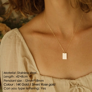 Double layered stainless steel necklace shown on a model with minimalist pendant details