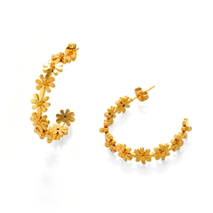 Boucles d'oreilles fleur en acier inoxydable plaqué or 18K sur fond blanc pur