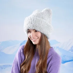 Grey faux fur winter hood with ear design for outdoor warmth and windproof protection