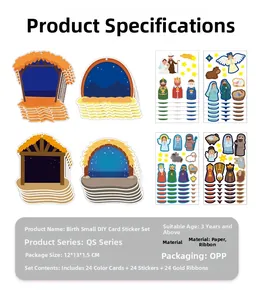 DIY Christmas Nativity scene sticker set with 24 cards, stickers and gold ribbons