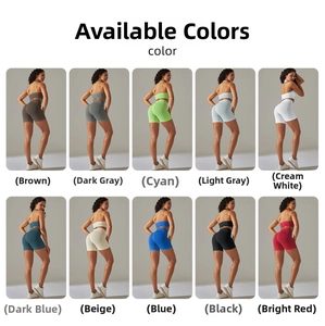Griglia dettagliata che mostra 10 colori del set yoga senza cuciture e pantaloncini gym