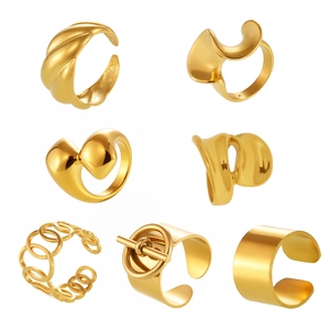 Set of minimalist 18K gold-plated stainless steel rings with geometric designs