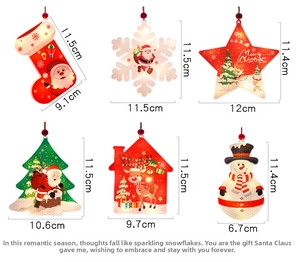 Detailed view of LED Christmas hanging ornaments with precise size measurements in cm