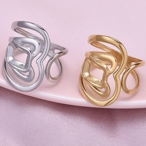Bague ouverte en acier inoxydable avec design géométrique abstrait doré et argenté