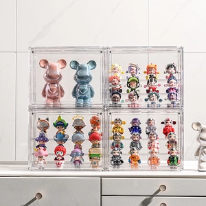 Clear acrylic blind box display case with dustproof magnetic door for action figures