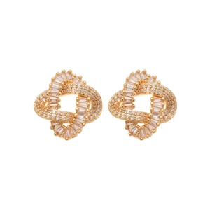 Elegant gold plated hollow knot stud earrings with sparkling cubic zirconia for women