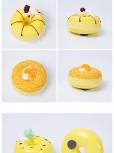 Detail van de magneet en de realistische kunstmatige donut met fruitstukjes