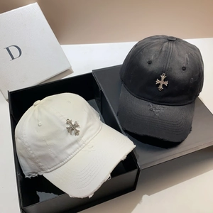 Distressed cotton baseball caps with metal cross studs in black and white set
