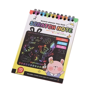 Kids DIY scratch note art book with 10 rainbow sheets and creative wooden stylus tool
