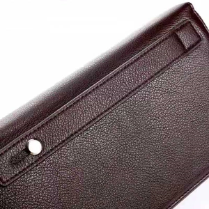 Business style burgundy grain leather handbag with silver metallic buckle for men