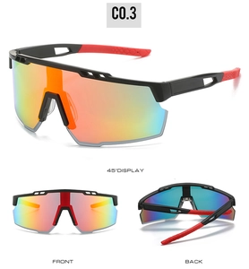 Drei Ansichten der Sport-Radsonnenbrille mit Regenbogen-Glas und mattem Rahmen