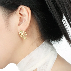 Irregular hollow matte gold earrings in S925 sterling silver with melted texture design