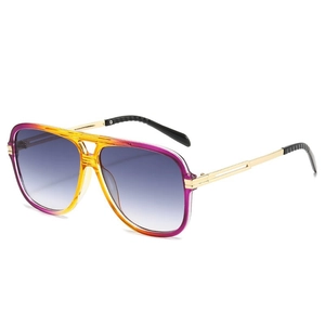 Stylish double-bridge pilot sunglasses with gradient frames and metal temples at 45-degree angle