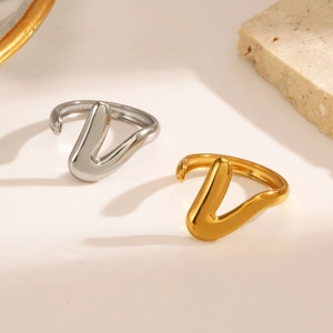 Fashion 18K Gold Plated V Shape Stainless Steel Open Ring For Women Minimalist Adjustable Geometric Finger Ring Jewelry