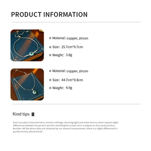 Detailed product specifications for square zircon copper necklace and bracelet set