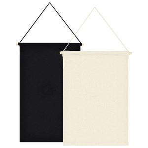 Nordic canvas banners in black and beige for badge and pin display with wood poles