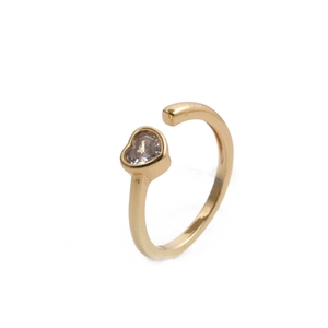 Minimalist gold heart adjustable ring with a clear sparkling cubic zirconia stone