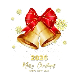 Christmas window stickers featuring golden bells and red bow with Merry Christmas text