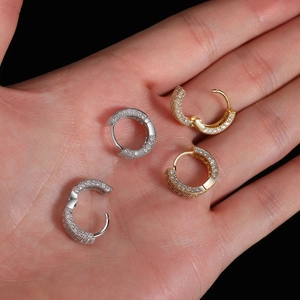 Iced out square hoop earrings with micro-paved zircons in gold and silver finishes