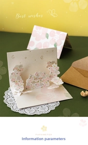 Detailed 3D pop-up greeting card with pink flowers, lace trim, and kraft envelope