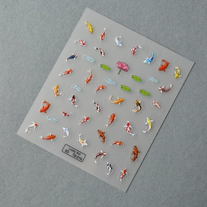 5D lucky koi embossed nail stickers with colorful fish and lotus designs for nail art