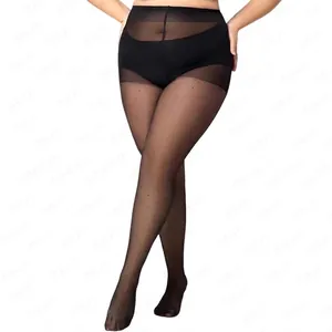 Macro detail of high-waist sheer black polka dot tights with reinforced tummy control band