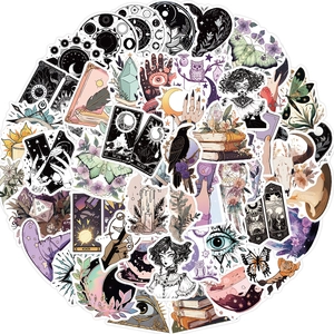 50pcs mystic witch tarot doodle stickers for DIY waterproof guitar and luggage decor