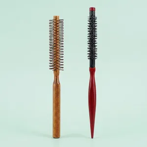 Brosse À Cheveux Ronde Manche En Bois Tube Aluminium Poils Nylon Pour Boucles Volume Coiffage Salon Professionnel