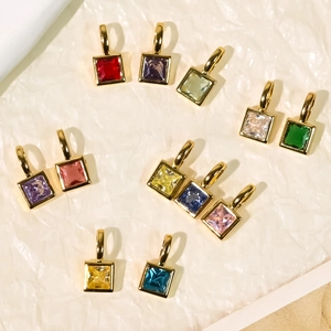 Square 18K gold plated pendants with colorful birthstone cubic zirconia gems