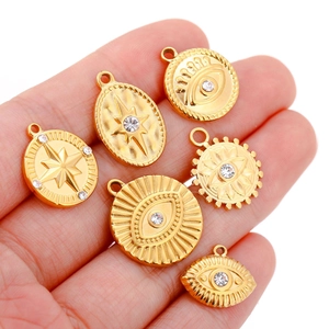 Ciondoli In Acciaio Inossidabile Placcato Oro 14K Per Creazione Gioielli DIY Evil Eye Stella Croce Madreperla Pendenti