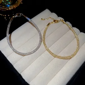 Bracelets ronds en maille de zircon doré et argenté avec fermoir réglable élégant
