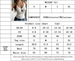 Size chart showing bust and length for minimalist slim fit polyester camisole top