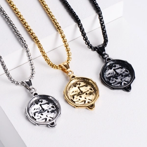 Three Chinese dragon embossed 304 stainless steel pendants in silver, gold, and black colors